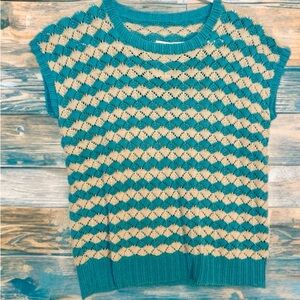 Vintage Teal and Tan Knit Sweater Vest